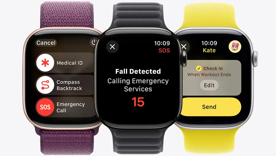 Распознавание аварий, функция На связи и вызов SOS на Apple Watch 10