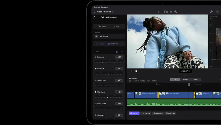 Монтаж видео 4K ProRes и работа с графикой на iPad Pro 13 M5
