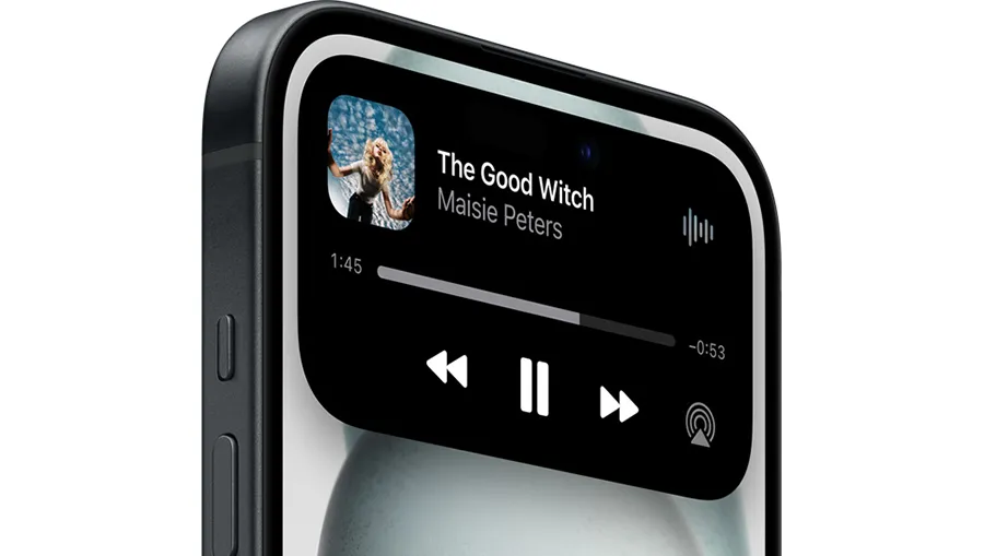 Интерактивный вырез Dynamic Island на экране Apple iPhone 15