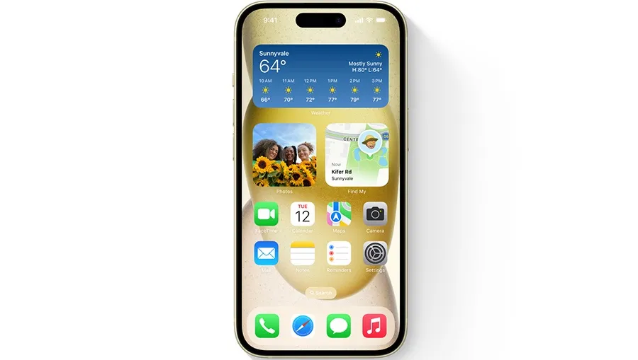 Яркий дисплей Super Retina XDR 6,1 дюйма на смартфоне Айфон 15