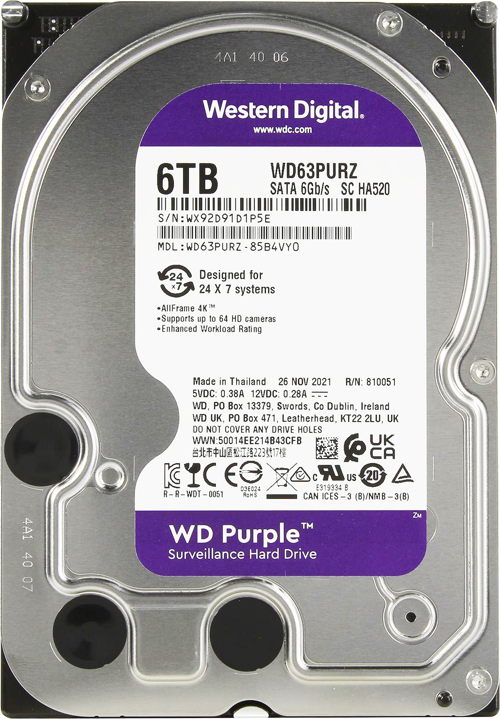 Купить Жесткий диск WD Purple 6 ТБ (WD63PURZ) по цене от 16 720₽ в  Севастополе в интернет магазине Maxmobiles