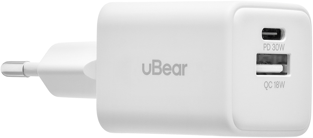 Сетевое зарядное устройство uBear Bridge 30W, 2 ports (USB-A, USB-C) Белый, изображение 3