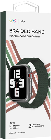 Ремешок нейлоновый плетёный VLP Braided Band для Apple Watch 41 L/XL 2шт тёмно зелёный, Цвет: Green / Зеленый, изображение 2