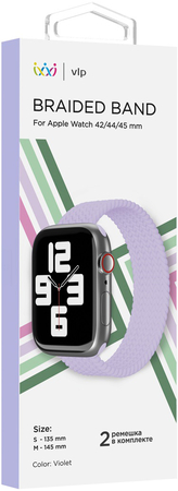 Ремешок нейлоновый плетёный VLP Braided Band для Apple Watch 45 S/M 2шт фиолетовый, Цвет: Purple / Сиреневый, изображение 2