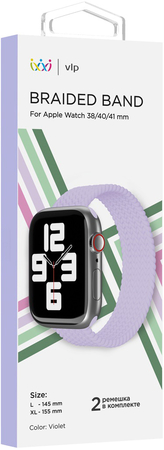 Ремешок нейлоновый плетёный VLP Braided Band для Apple Watch 41 L/XL 2шт фиолетовый, Цвет: Violet / Фиолетовый, изображение 2