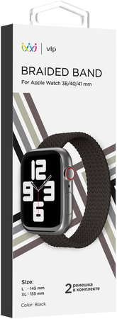 Ремешок нейлоновый плетёный VLP Braided Band для Apple Watch 41 L/XL 2шт чёрный, Цвет: Black / Черный, изображение 2