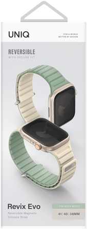 Ремешок для Apple Watch 41/40/38 mm Uniq Revix EVO reversible Magnetic Soft Mint/Beige, изображение 5