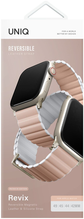 Ремешок для Apple Watch 49/45/44/42 mm Uniq Revix Premium Ed. Leather/Silicone Blush Pink/White, изображение 3