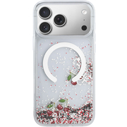 Чехол для iPhone 17 Pro Max Guess Liquid Glitter Cherries and 4G Charms Hard Silver