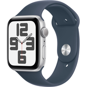 Apple Watch SE 2023, 44 мм, корпус из алюминия цвета «серебристый», спортивный ремешок цвета «грозовой синий», Экран: 44, Цвет: Silver / Серебристый, Возможности подключения: GPS
