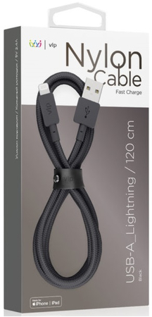 Кабель VLP Nylon USB A - Lightning 1.2m Black, Цвет: Black / Черный, изображение 3