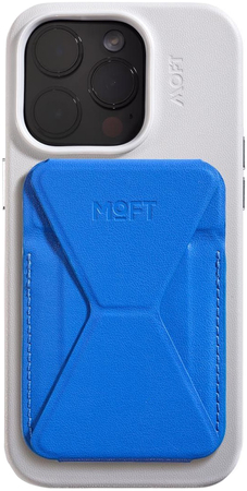 Картхолдер для телефона Moft SNAP-ON Premium с усиленными магнитами + магнитное кольцо экокожа Movas Сапфир, Цвет: Blue / Синий