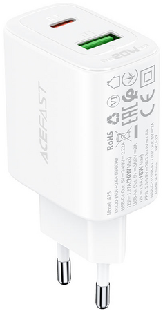 Зарядное устройство двухпортовое ACEFAST A25 PD20W USB-C+USB-A dual port