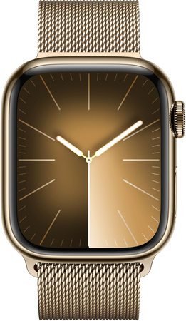 Apple Watch Series 9, 41 мм, корпус из нержавеющей стали цвета "золотистый", миланский сетчатый ремешок цвета "золотистый", Экран: 41, Цвет: Gold / Золотой, изображение 2