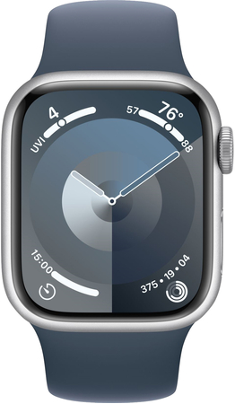Apple Watch Series 9, 41 мм, корпус из алюминия серебристого цвета, спортивный ремешок цвета «грозовой синий», Экран: 41, Цвет: Silver / Серебристый, изображение 2