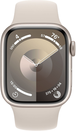 Apple Watch Series 9, 41 мм, корпус из алюминия цвета «сияющая звезда», спортивный ремешок цвета «сияющая звезда», размер S/M, Экран: 41, Цвет: Starlight / Сияющая звезда, изображение 2