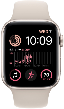 Apple Watch SE 2023, 40 мм, корпус из алюминия цвета «сияющая звезда», спортивный ремешок цвета «сияющая звезда», Экран: 40, Цвет: Starlight / Сияющая звезда, Возможности подключения: GPS, изображение 2
