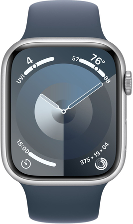 Apple Watch Series 9, 45 мм, корпус из алюминия серебристого цвета, спортивный ремешок цвета «грозовой синий», Экран: 45, Цвет: Silver / Серебристый, изображение 2