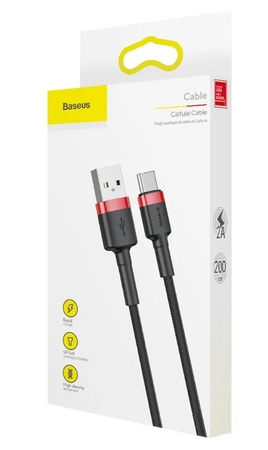 Кабель Baseus Cafule Cable USB For Type-C 2A 2M Red+Black, изображение 6