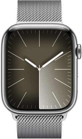 Apple Watch Series 9, 45 мм, корпус из нержавеющей стали, миланский сетчатый ремешок, Экран: 45, Цвет: Silver / Серебристый, изображение 2