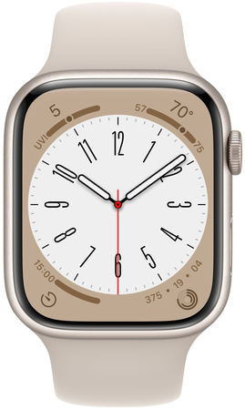 Apple Watch Series 8 45mm GPS Starlight Aluminum Case with Starlight Sport Band, Экран: 45, Цвет: Gold / Золотой, Возможности подключения: GPS, изображение 2
