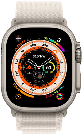 Apple Watch Series Ultra 49mm Titanium Case With Starlight Alpine Loop, Цвет: Starlight / Сияющая звезда, Возможности подключения: GPS + Cellular, изображение 2