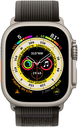 Apple Watch Series Ultra 49mm Titanium Case With Black/Gray Trail Loop, Цвет: Black / Черный, Возможности подключения: GPS + Cellular, изображение 2