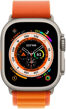 Apple Watch Series Ultra 49mm Titanium Case With Orange Alpine Loop, Цвет: Orange / Оранжевый, Возможности подключения: GPS + Cellular, изображение 2