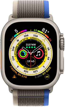 Apple Watch Series Ultra 49mm Titanium Case With Blue/Gray Trail Loop, Цвет: Grey / Серый, Возможности подключения: GPS + Cellular, изображение 2