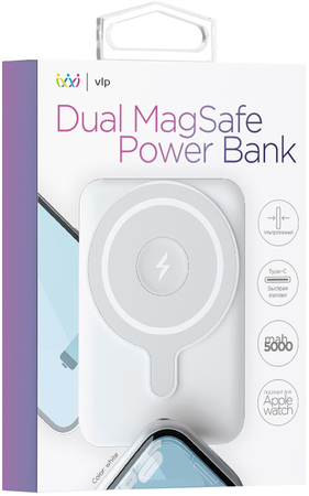 Аккумулятор внешний VLP Dual Magsafe PowerBank 5000 mAh 3A USB-C White, Цвет: White / Белый, изображение 2