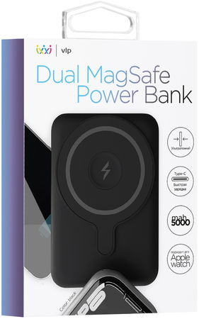 Аккумулятор внешний VLP Dual Magsafe PowerBank 5000 mAh 3A USB-C Black, Цвет: Black / Черный, изображение 2