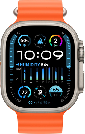 Apple Watch Ultra 2 GPS + Cellular, 49 мм, корпус из титана, ремешок Ocean оранжевого цвета, Экран: 49, Цвет: Orange / Оранжевый, изображение 2