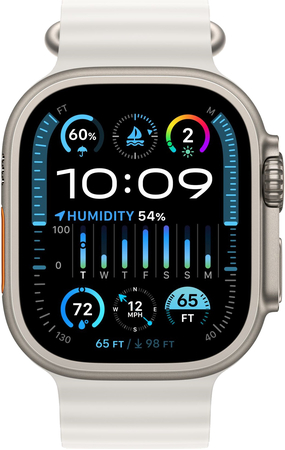Apple Watch Ultra 2 GPS + Cellular, 49 мм, корпус из титана, ремешок Ocean белого цвета, Экран: 49, Цвет: White / Белый, изображение 2