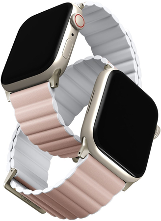 Ремешок для Apple Watch 49/45/44/42 mm Uniq Revix Premium Ed. Leather/Silicone Blush Pink/White, изображение 2