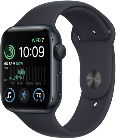 Apple Watch SE 2023, 40 мм, корпус из алюминия цвета «тёмная ночь», спортивный ремешок цвета «тёмная ночь», Экран: 40, Цвет: Midnight / Тёмная ночь, Возможности подключения: GPS