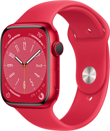 Apple Watch Series 8, 41 мм, корпус из алюминия цвета (PRODUCT)RED, спортивный ремешок цвета (PRODUCT)RED, Экран: 41, Цвет: Red / Красный, Возможности подключения: GPS