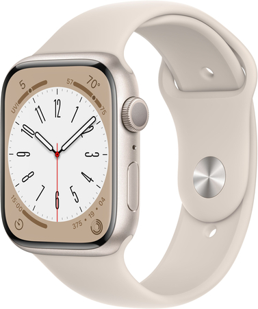 Apple Watch Series 8 45mm GPS Starlight Aluminum Case with Starlight Sport Band, Экран: 45, Цвет: Gold / Золотой, Возможности подключения: GPS