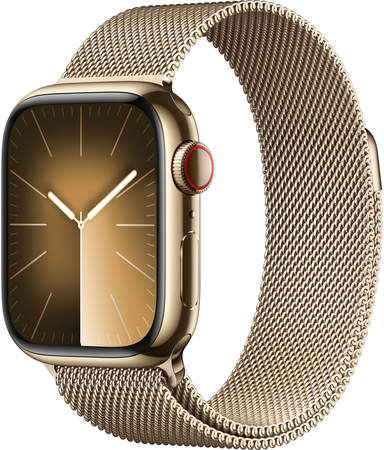 Apple Watch Series 9, 41 мм, корпус из нержавеющей стали цвета "золотистый", миланский сетчатый ремешок цвета "золотистый", Экран: 41, Цвет: Gold / Золотой