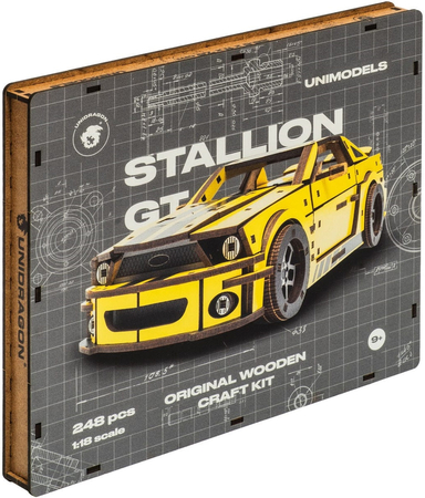 Конструктор деревянный UniModels Stallion GT Желтый, изображение 16