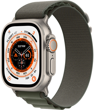 Apple Watch Series Ultra 49mm Titanium Case With Green Alpine Loop, Цвет: Green / Зеленый, Возможности подключения: GPS + Cellular