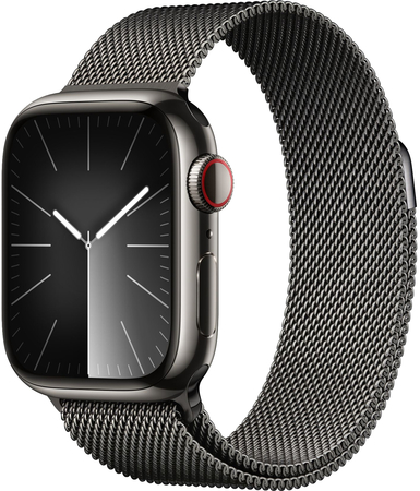 Apple Watch Series 9, 45 мм, корпус из нержавеющей стали цвета «графит», миланский сетчатый ремешок цвета «графит», Экран: 45, Цвет: Graphite / Графитовый