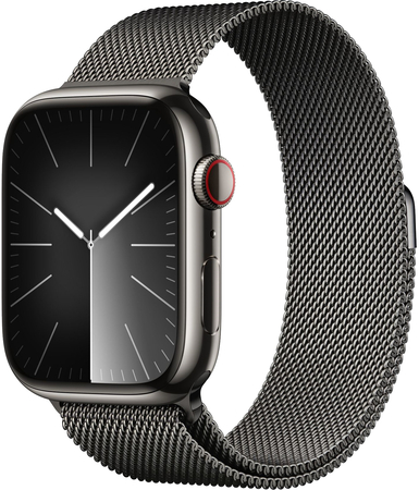 Apple Watch Series 9, 41 мм, корпус из нержавеющей стали цвета "графит", миланский сетчатый ремешок цвета "графит", Экран: 41, Цвет: Graphite / Графитовый