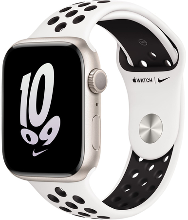 Apple Watch Series 8 45mm GPS Starlight Aluminum Case with Summit White/Black Nike Sport Band