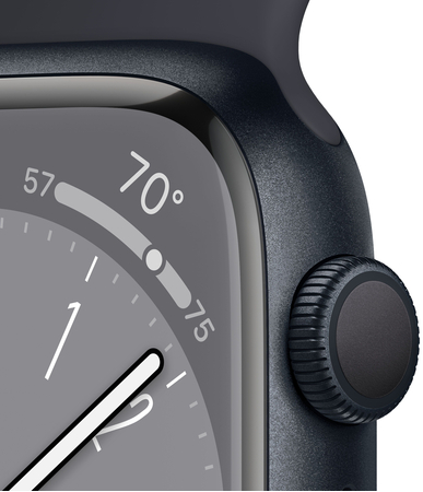 Apple Watch Series 8, 41 мм, корпус из алюминия цвета «тёмная ночь», спортивный ремешок цвета «тёмная ночь», Экран: 41, Цвет: Midnight / Тёмная ночь, Возможности подключения: GPS, изображение 3