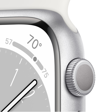 Apple Watch Series 8, 41 мм, корпус из алюминия цвета «серебристый», спортивный ремешок цвета «серебристый», изображение 3