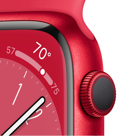 Apple Watch Series 8, 41 мм, корпус из алюминия цвета (PRODUCT)RED, спортивный ремешок цвета (PRODUCT)RED, Экран: 41, Цвет: Red / Красный, Возможности подключения: GPS, изображение 3