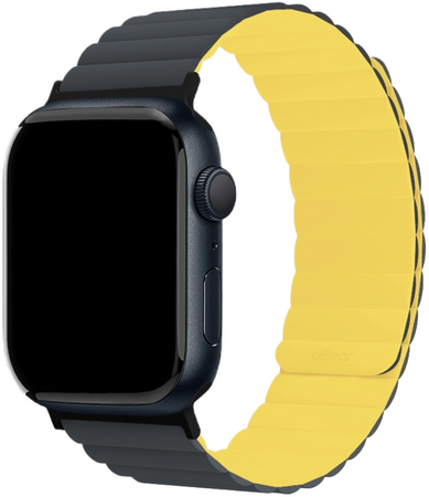 Ремешок магнитный силиконовый uBear Mode для Apple Watch, M/L, чёрный/жёлтый, Цвет: Yellow / Желтый