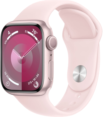 Apple Watch Series 9, 41 мм, корпус из алюминия розового цвета, спортивный ремешок нежно-розового цвета, Экран: 41, Цвет: Pink / Розовый