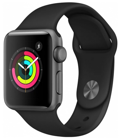 Apple Watch Series 3 38mm GPS Space Gray Aluminum Case with Black Sport Band, Экран: 38