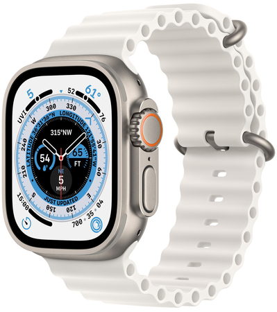 Apple Watch Series Ultra 49mm Titanium Case With White Ocean Band, Цвет: White / Белый, Возможности подключения: GPS + Cellular